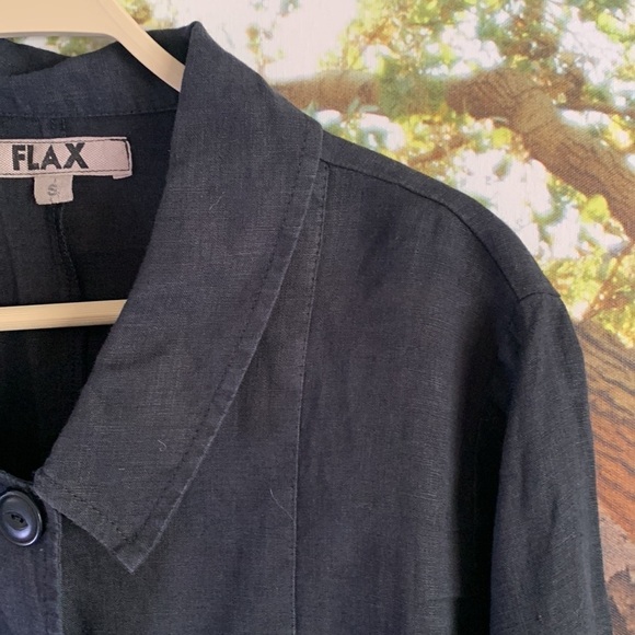 Flax 100% Linen Lagenlook Jacket/ Blouse/ Blazer Size S Black Button Down Shirt - Picture 10 of 12
